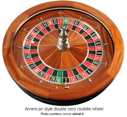 American style roulette wheel with double zero, 0-00.